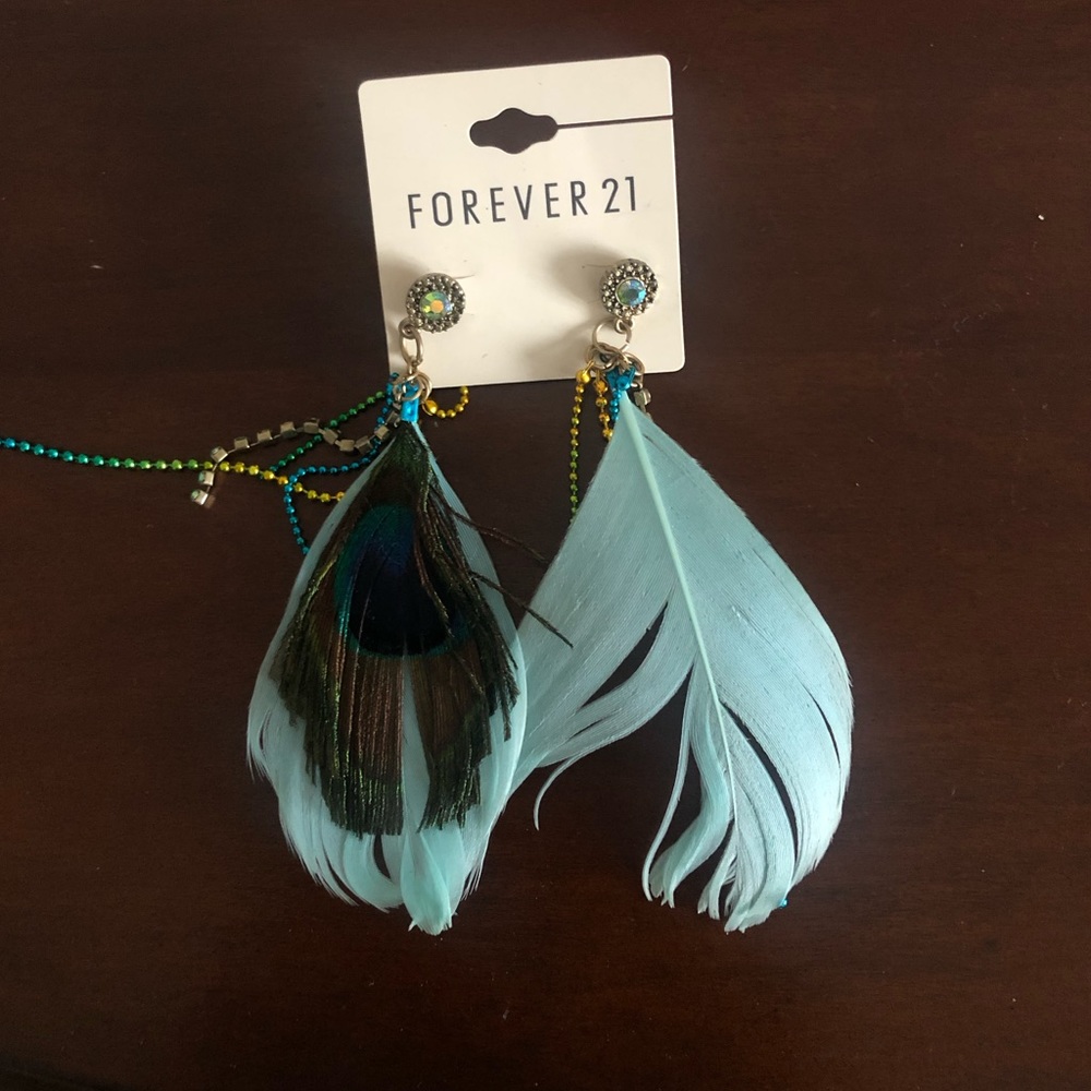 Forever 21 peacock feather earrings